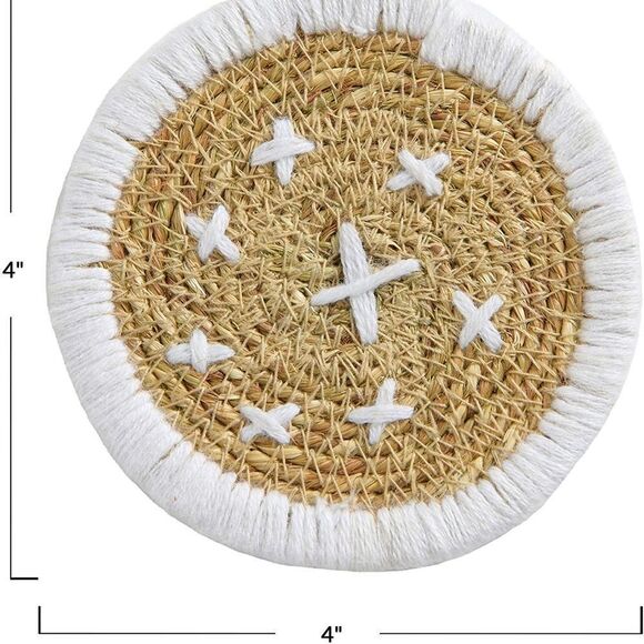 ✨HP✨Bloomingville Round Hand-Embroidered Seagrass✨ - Picture 4 of 13